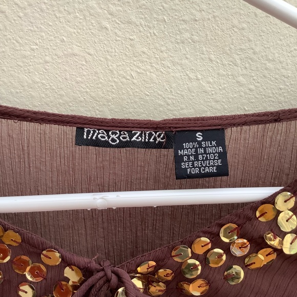 Magazine red violet silk blouse Lon sleeve size S - Picture 2 of 3